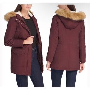 Levi’s Hooded Jacket, Sherpa, maroon burgundy purple winter fall waterproof